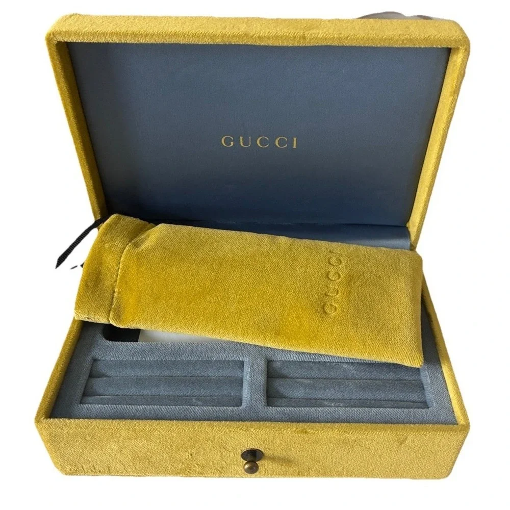 Gucci Box Dust Bag Chartreuse For Exchangeable Top Rim Glasses‎ Jewelry 7.5x5x3